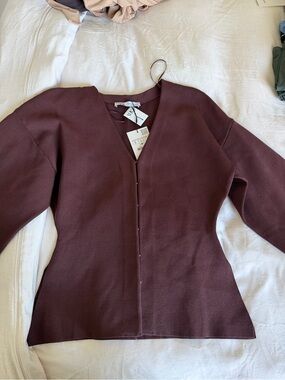 Zara Deep Brown V-Neck Knit Top
